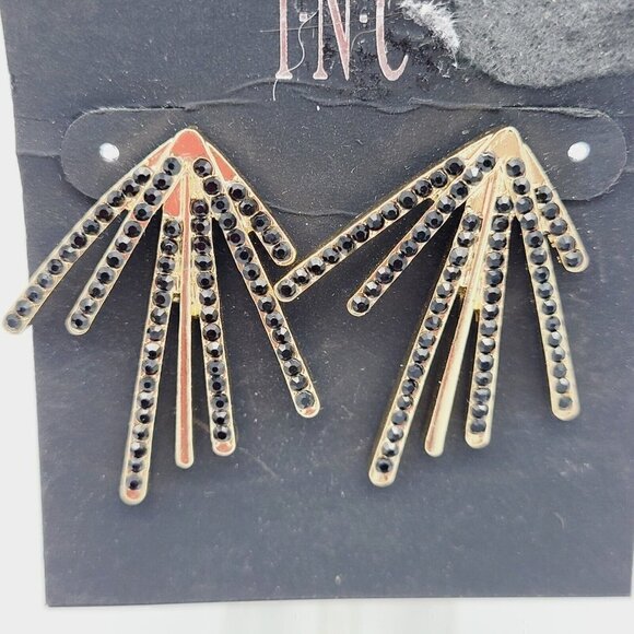 M. Haskell For INC Contemporary Earrings Gold Tone Black Rhinestone Pierced - Picture 2 of 4
